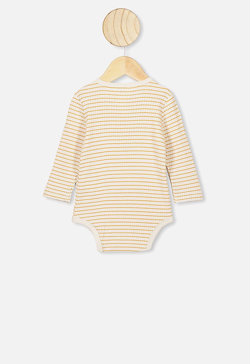 Cotton On - Long sleeve button bubbysuit - Salla stripe dark vanilla vintage honey