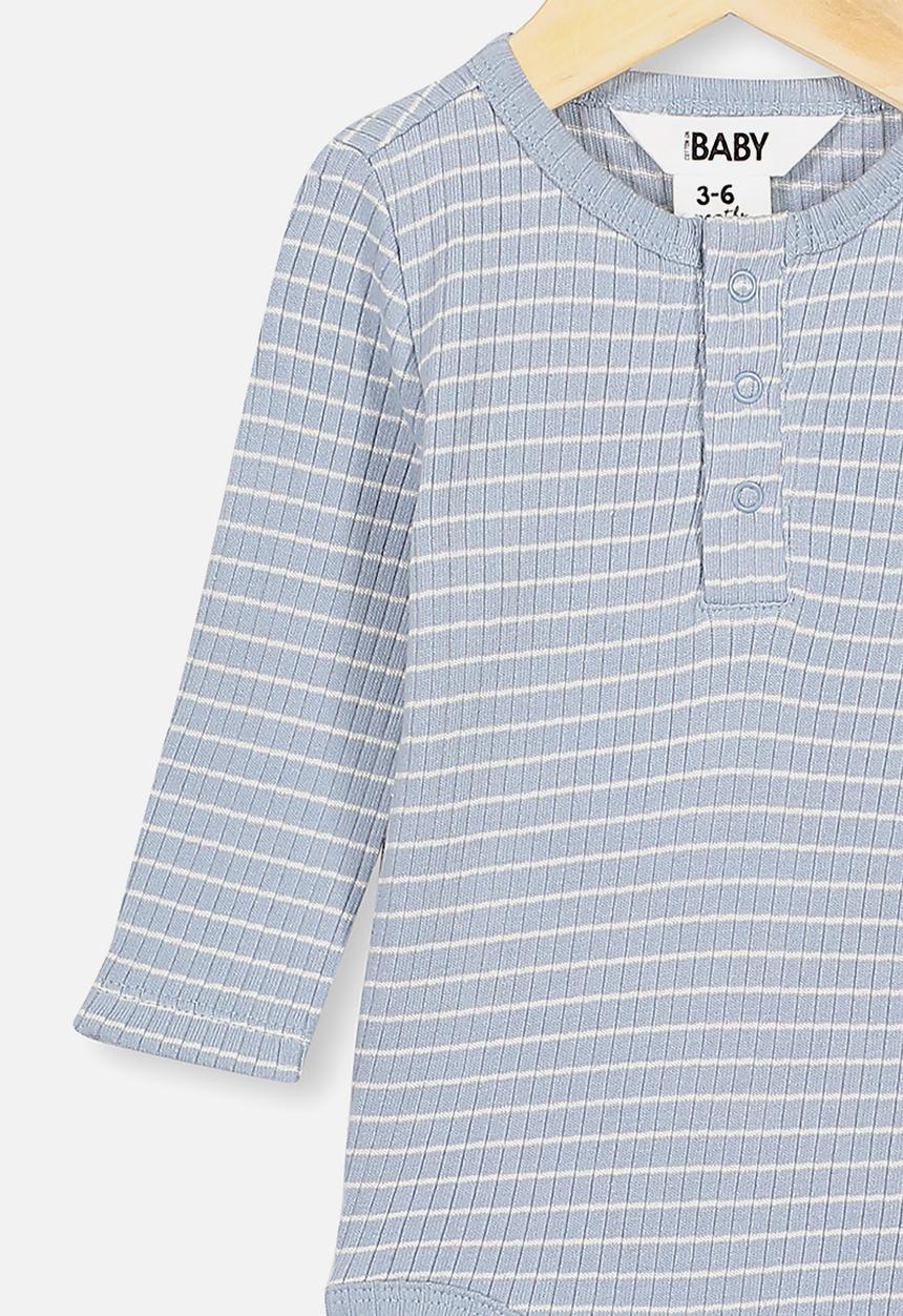 Cotton On - Long sleeve button bubbysuit - blue