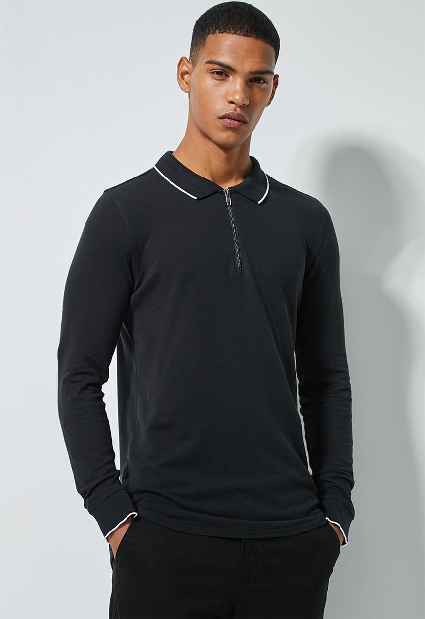 Superbalist - Pique slim fit zip golfer - black