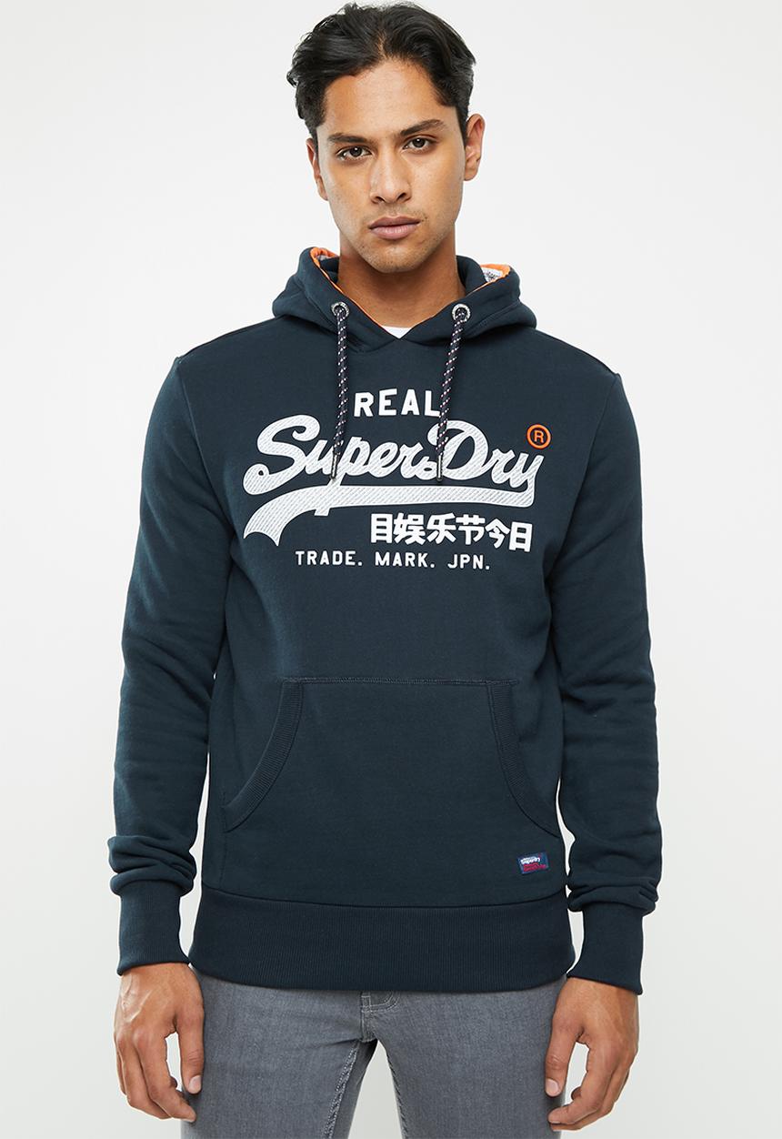 Superdry. - Vintage logo racer hoodie - navy