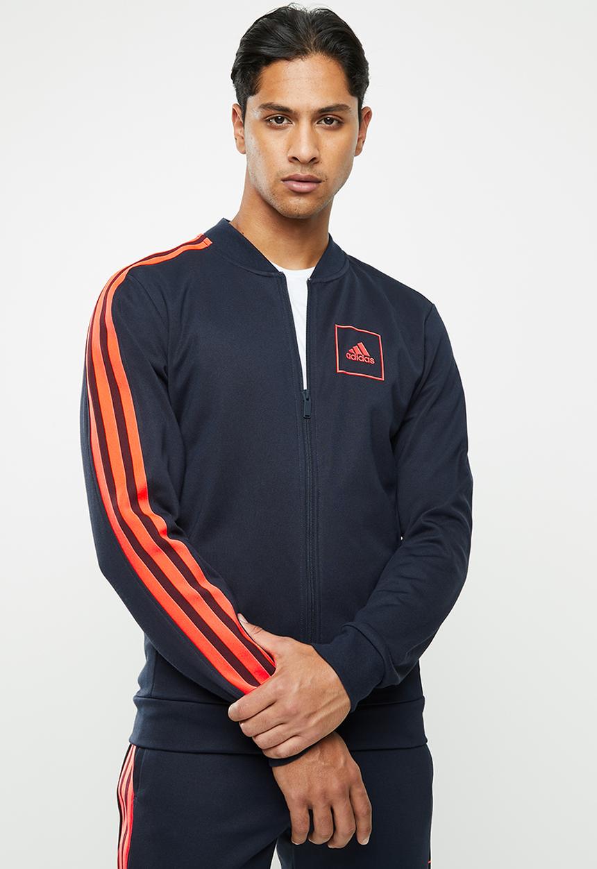 adidas Performance - 3 Stripes piqu tracktop - navy & orange