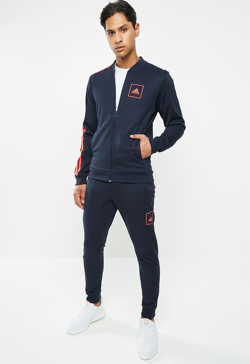 adidas Performance - 3 Stripes piqu tracktop - navy & orange