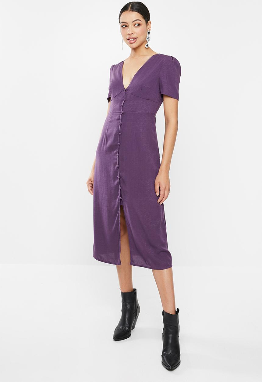 Glamorous - Button down V-neck midi dress  - purple