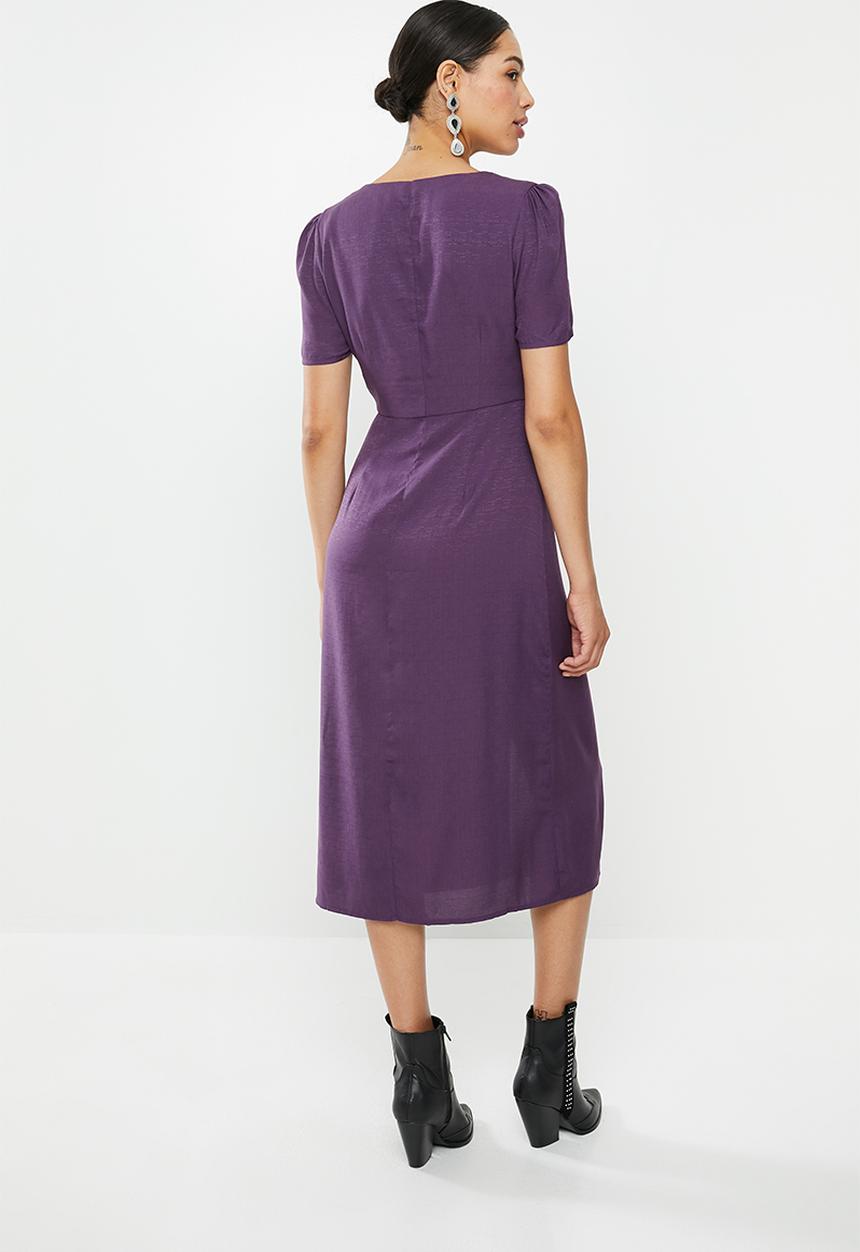 Glamorous - Button down V-neck midi dress  - purple