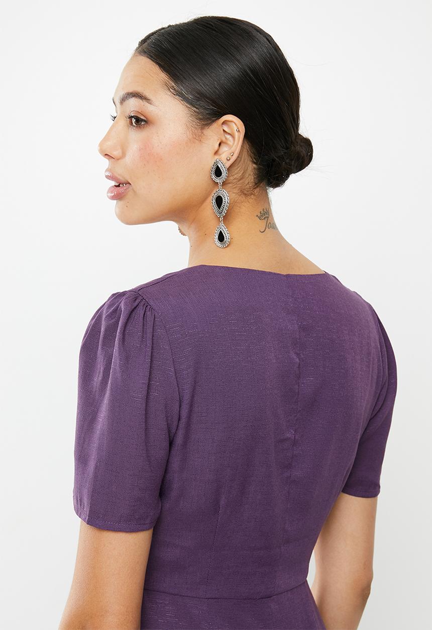 Glamorous - Button down V-neck midi dress  - purple