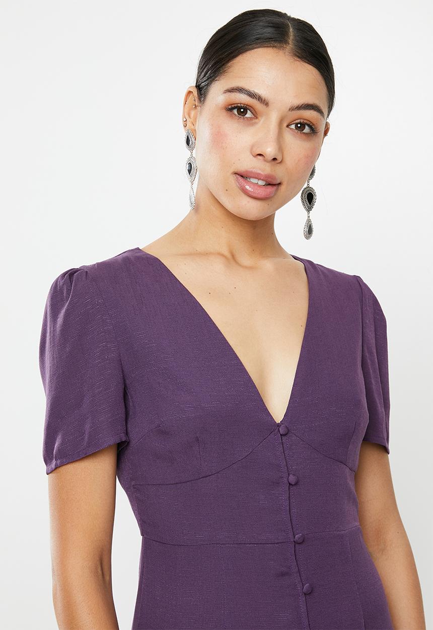 Glamorous - Button down V-neck midi dress  - purple
