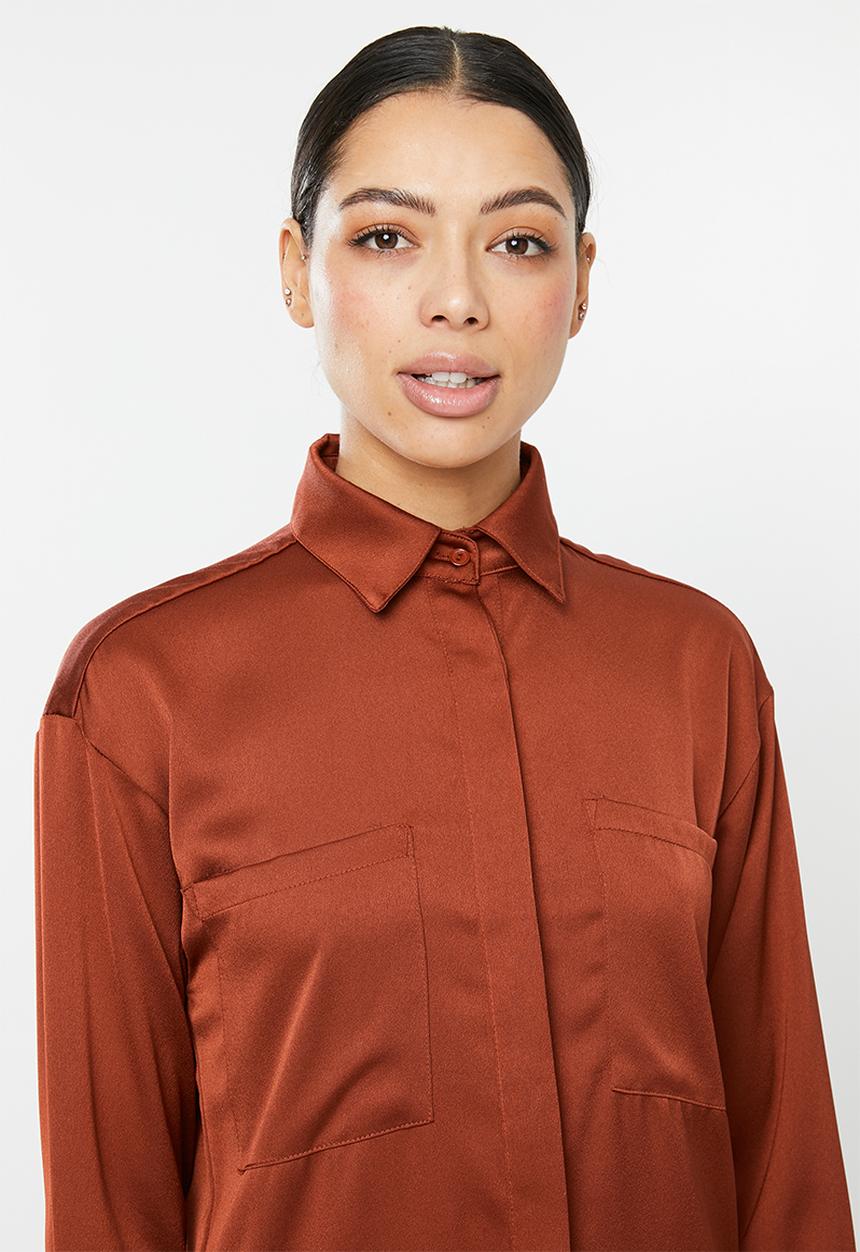 Glamorous - Sateen shirt dress - rust