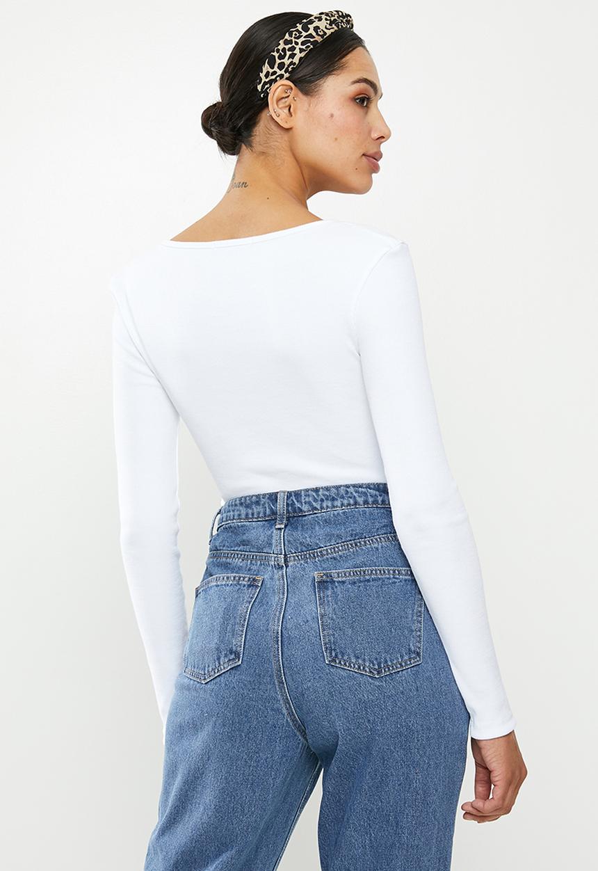 Missguided - Zip front scoop neck rib bodysuit - white