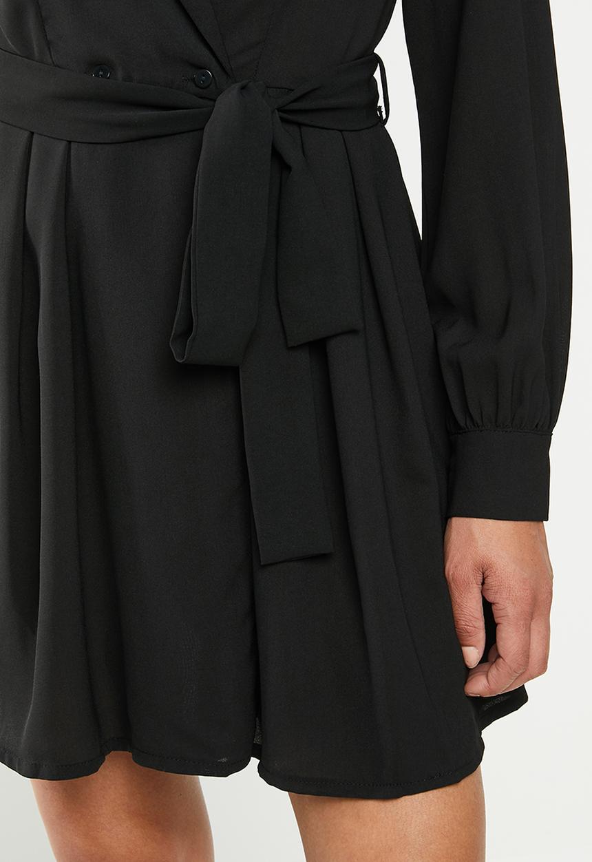 Missguided - Tie belt collar skater dress - black