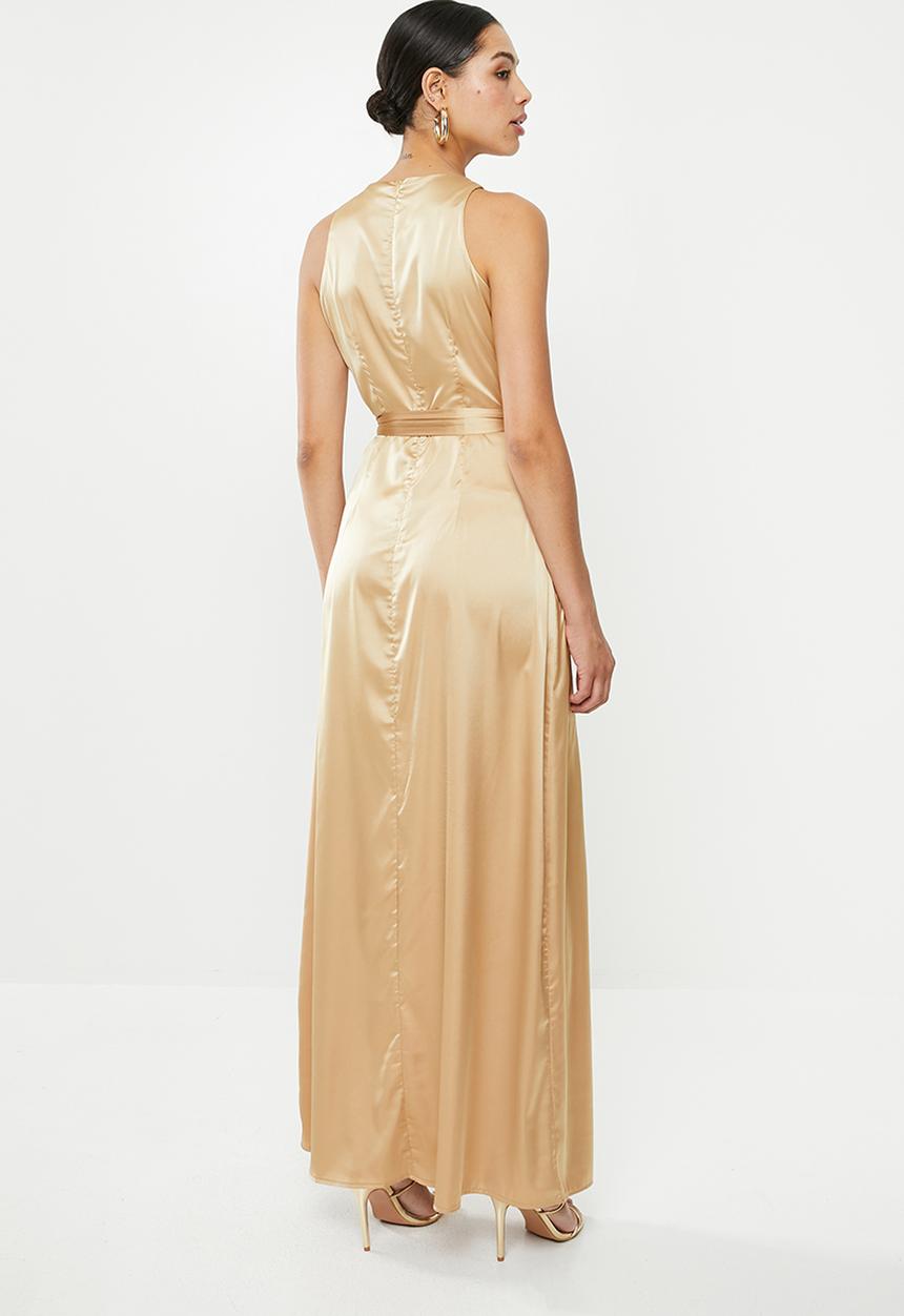 Missguided - Satin split front self belt maxi dress - champagne