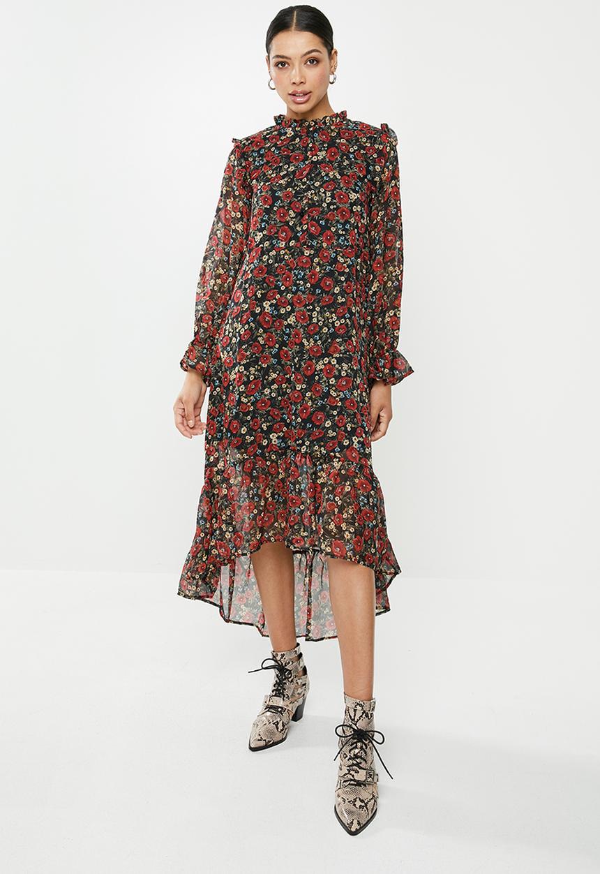 Missguided - Frill neck midi smock dress floral - multi 