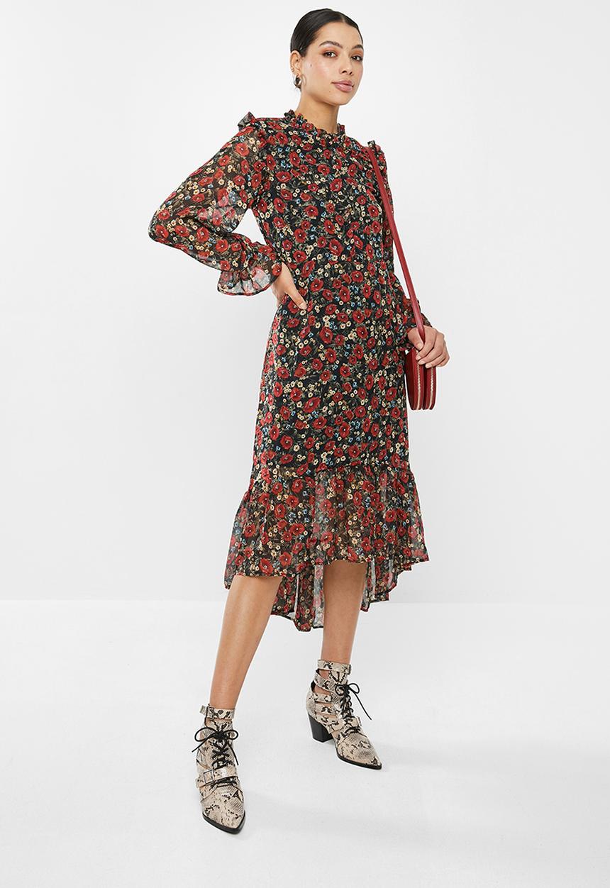 Missguided - Frill neck midi smock dress floral - multi 