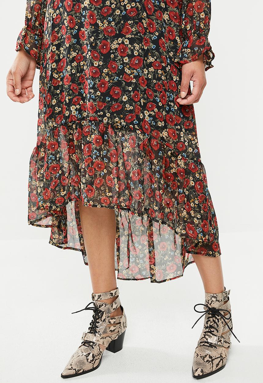 Missguided - Frill neck midi smock dress floral - multi 