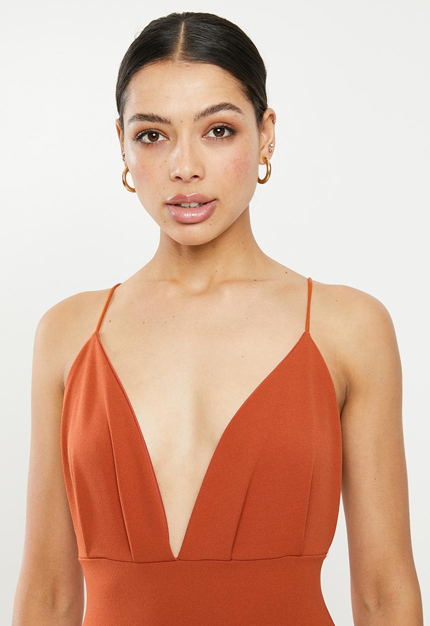 Missguided - Pleated bust fishtail maxi dress - rust
