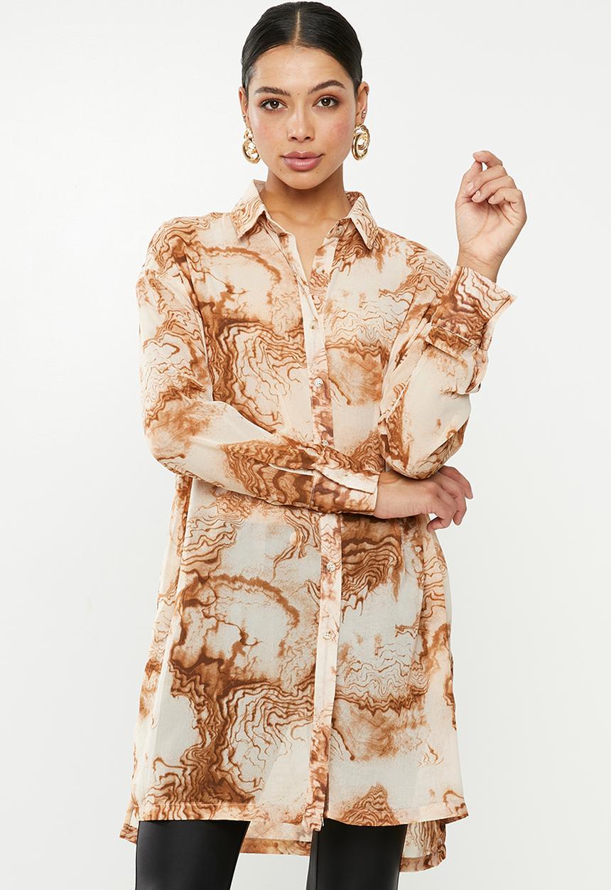 Missguided - Smoke print oversized shirt - orange & brown 