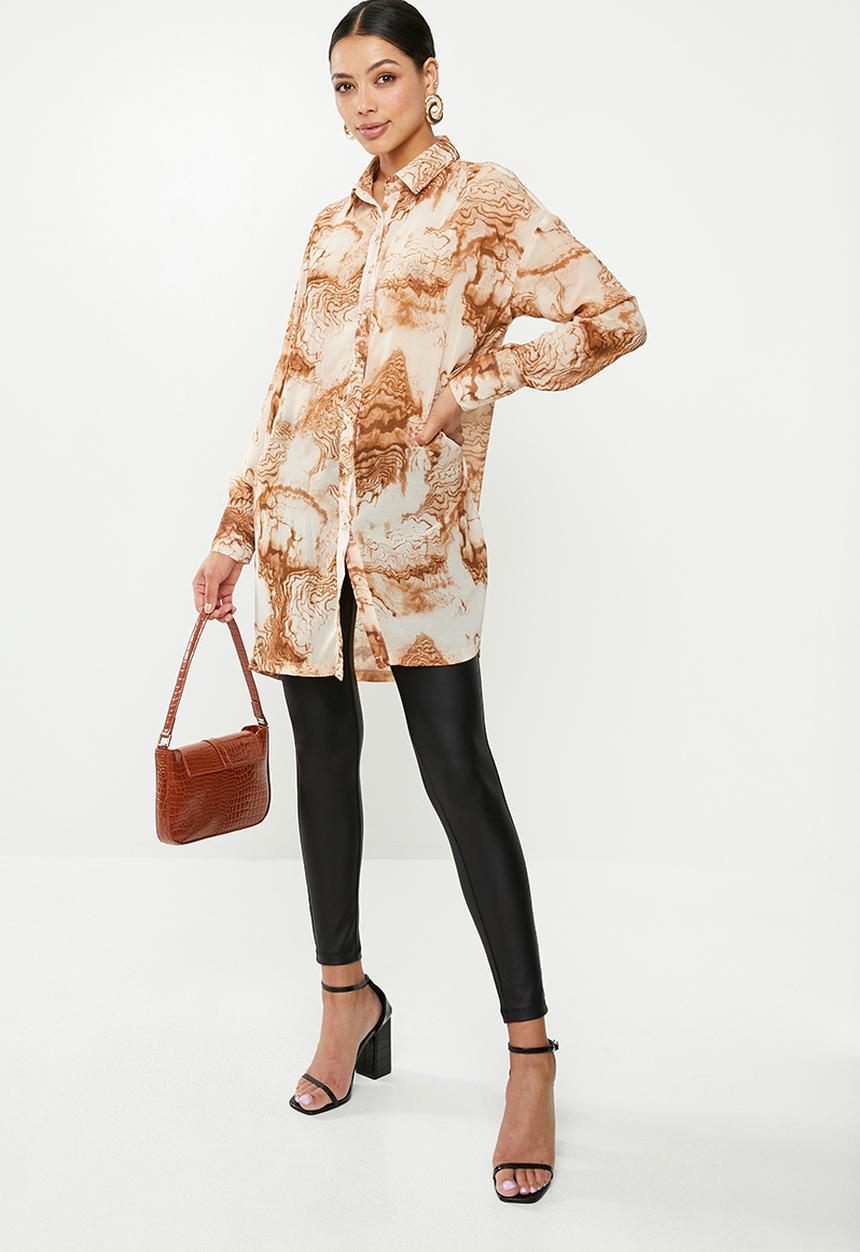 Missguided - Smoke print oversized shirt - orange & brown 
