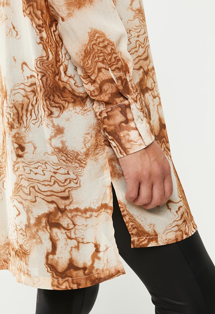 Missguided - Smoke print oversized shirt - orange & brown 