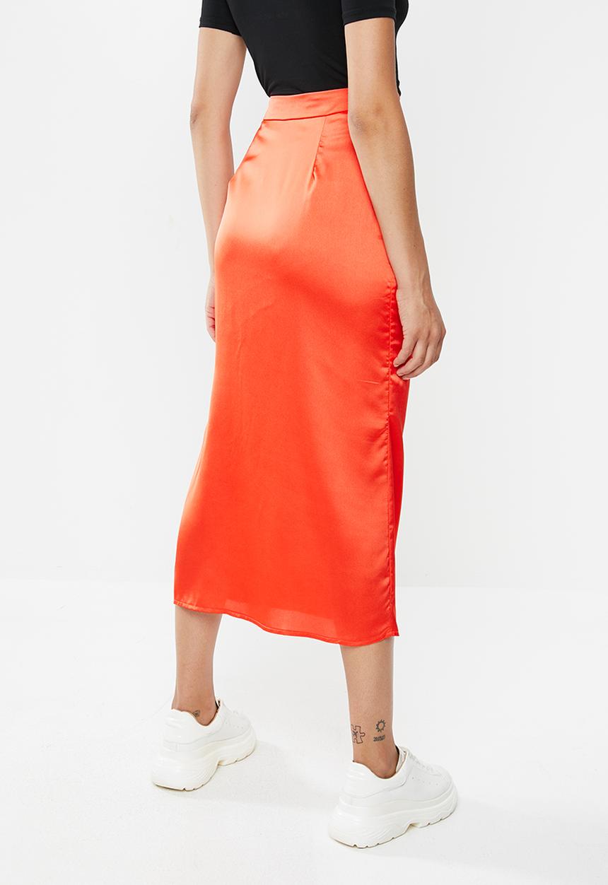 Missguided - Satin bias cut midi skirt - orange
