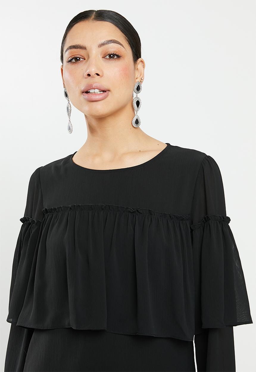 Glamorous - Ruffle overlay tunic - black