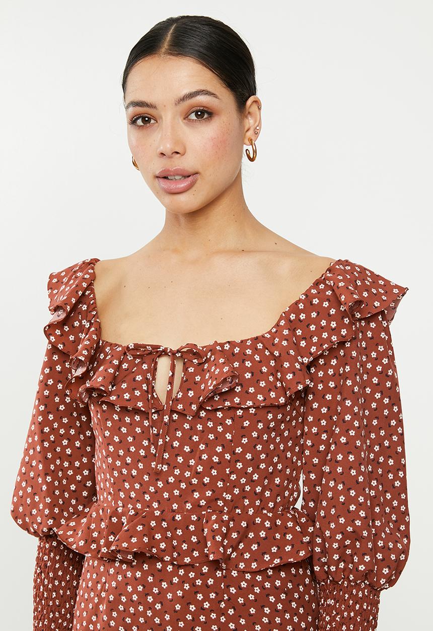 Missguided - Ditsy floral shirred milkmaid mini dress - multi 