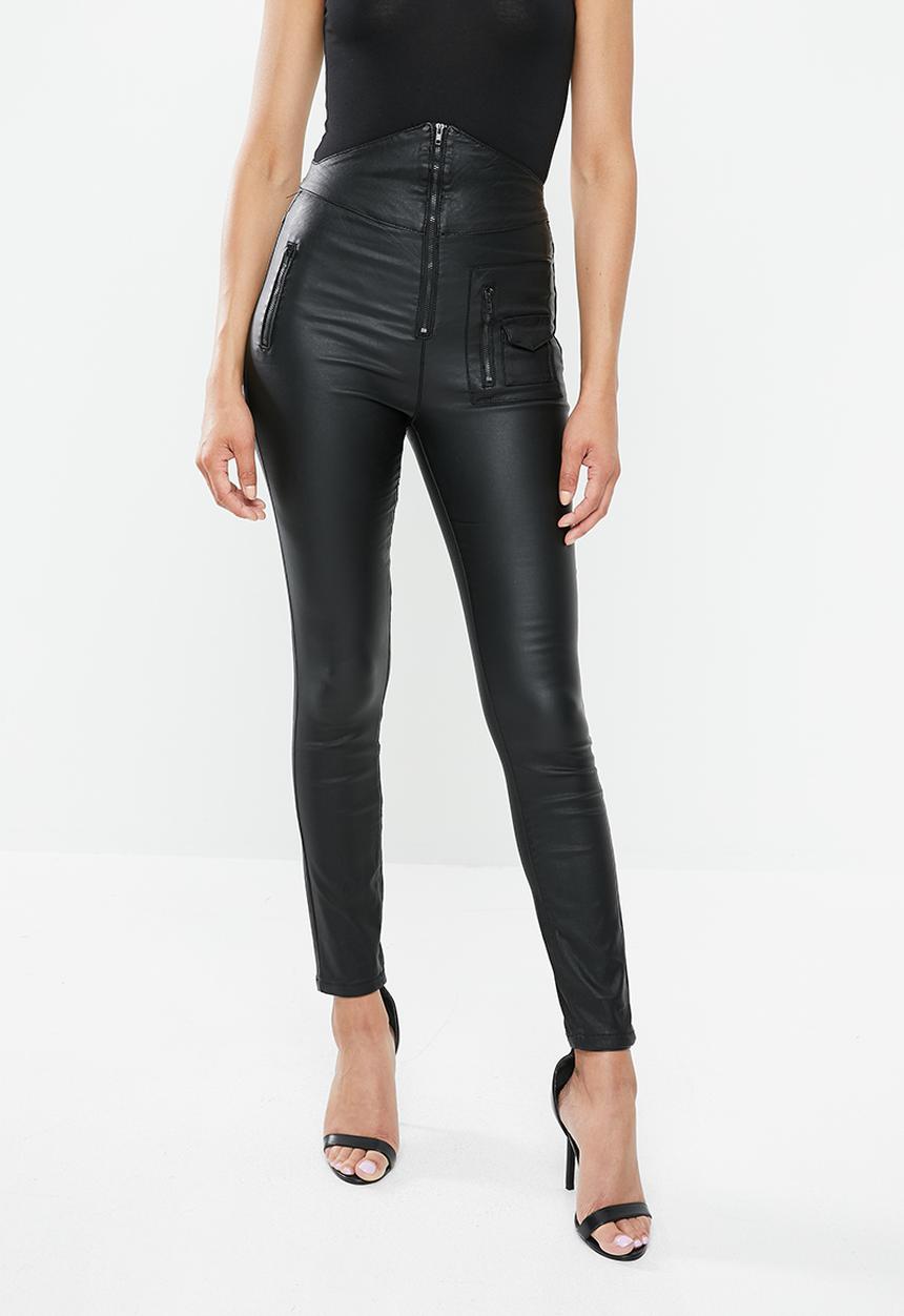 Missguided - Vice highwaisted coated foldover jean - black