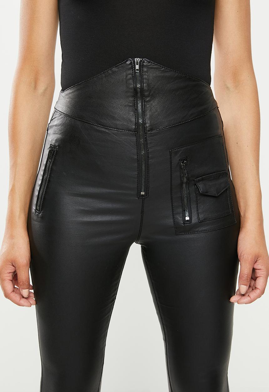 Missguided - Vice highwaisted coated foldover jean - black
