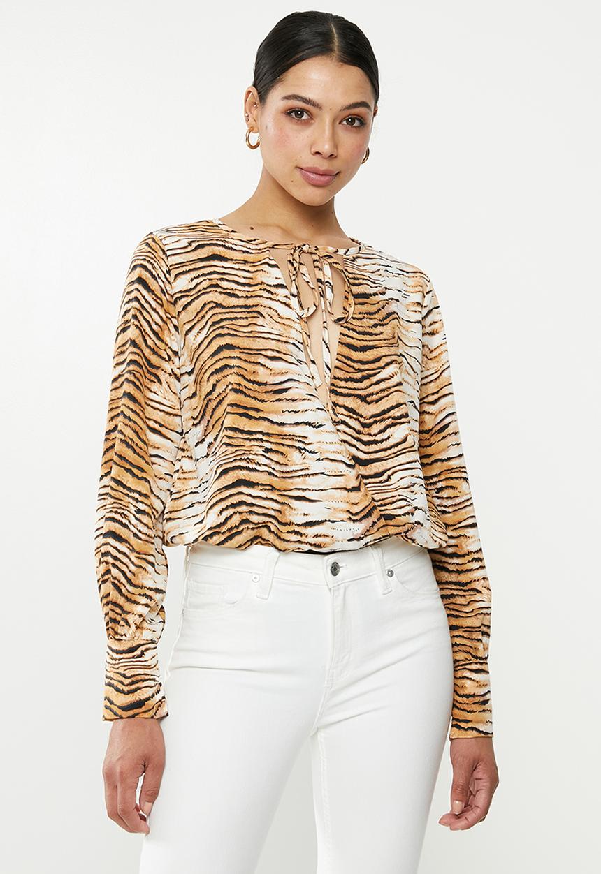 Missguided - Zebra print tie wrap plunge bodysuit - multi 