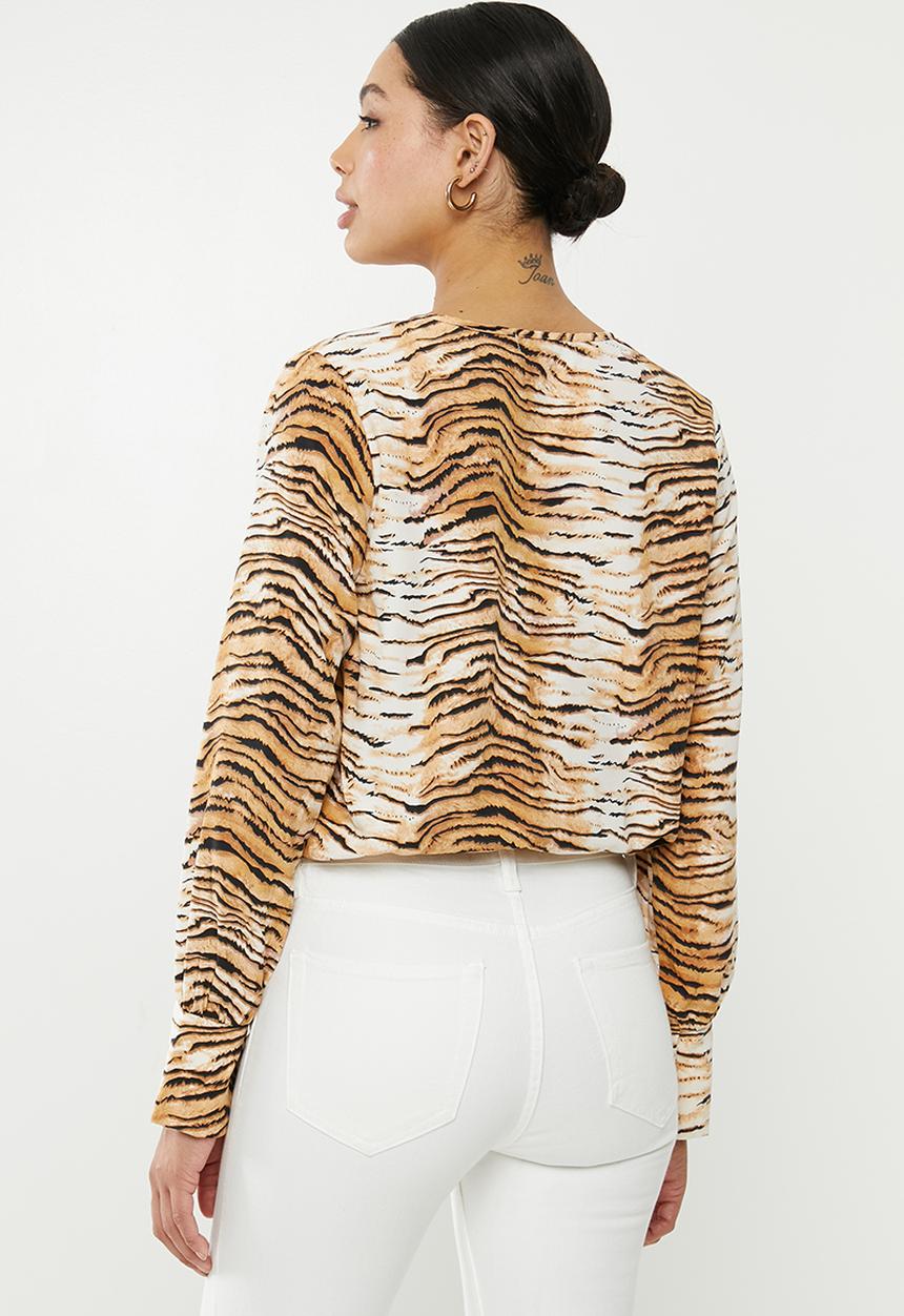 Missguided - Zebra print tie wrap plunge bodysuit - multi 