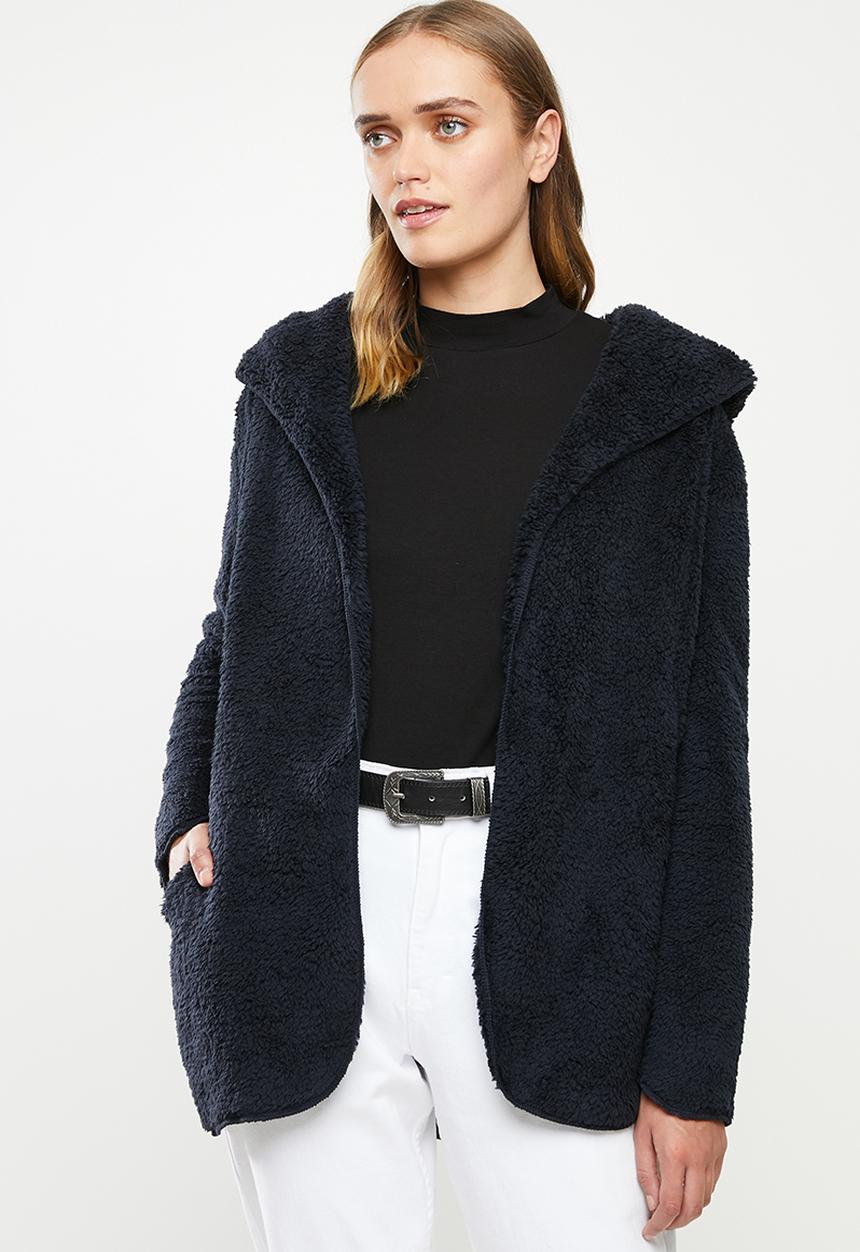 ONLY - New contact hooded sherpa coat - navy 