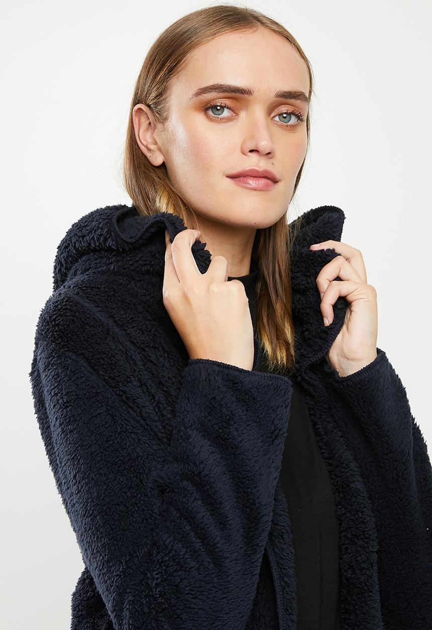 ONLY - New contact hooded sherpa coat - navy 