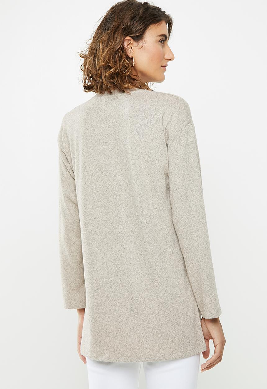 edit - Long sleeve v-neck top - neutral