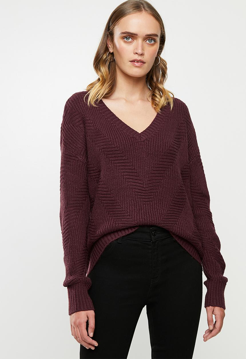 Vero Moda - Bandile long sleeve v-neck - burgundy