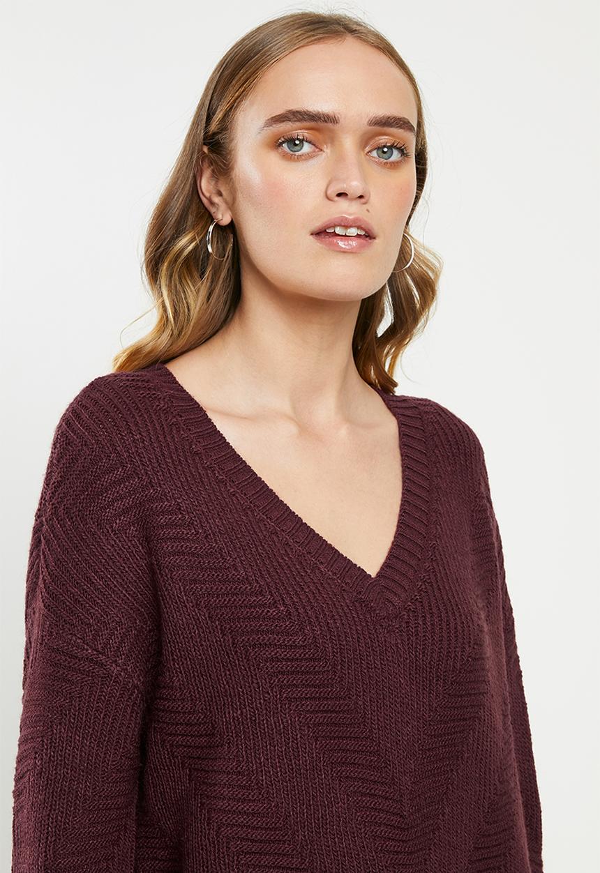 Vero Moda - Bandile long sleeve v-neck - burgundy