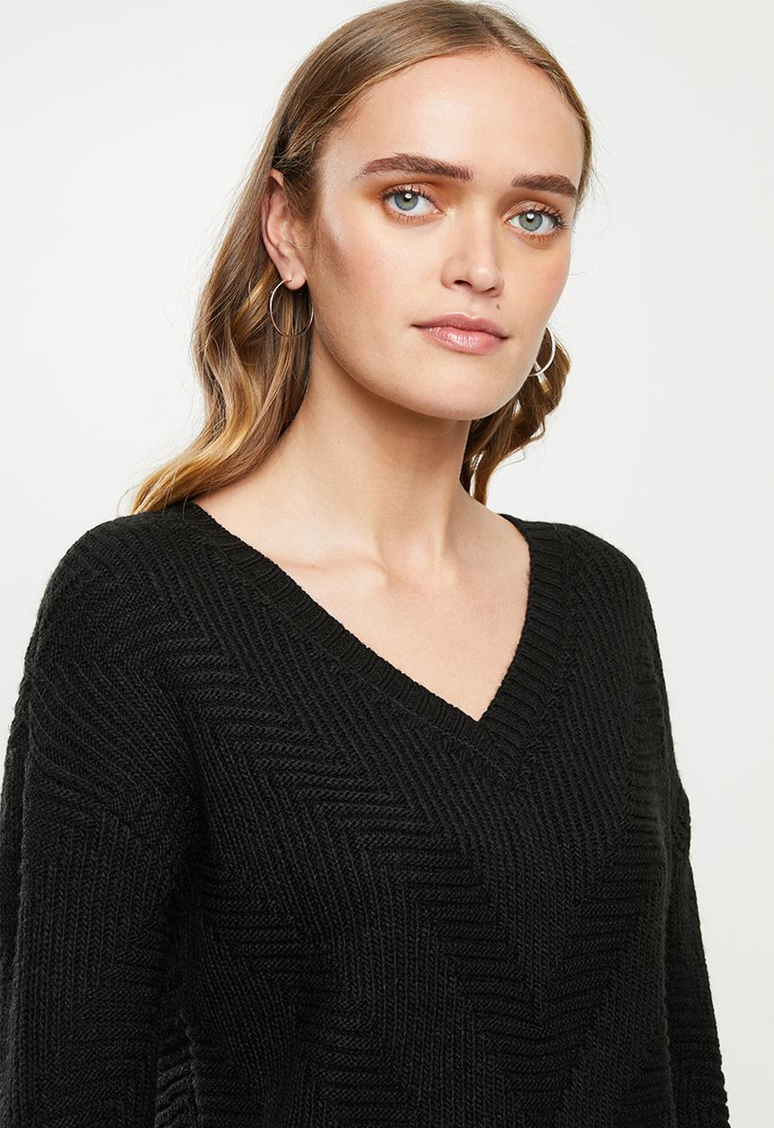 Vero Moda - Bandile long sleeve v-neck - black
