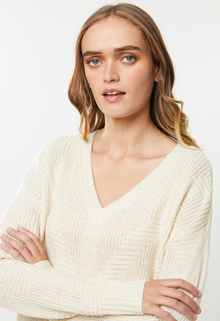 Vero Moda - Bandile long sleeve v-neck - neutral 