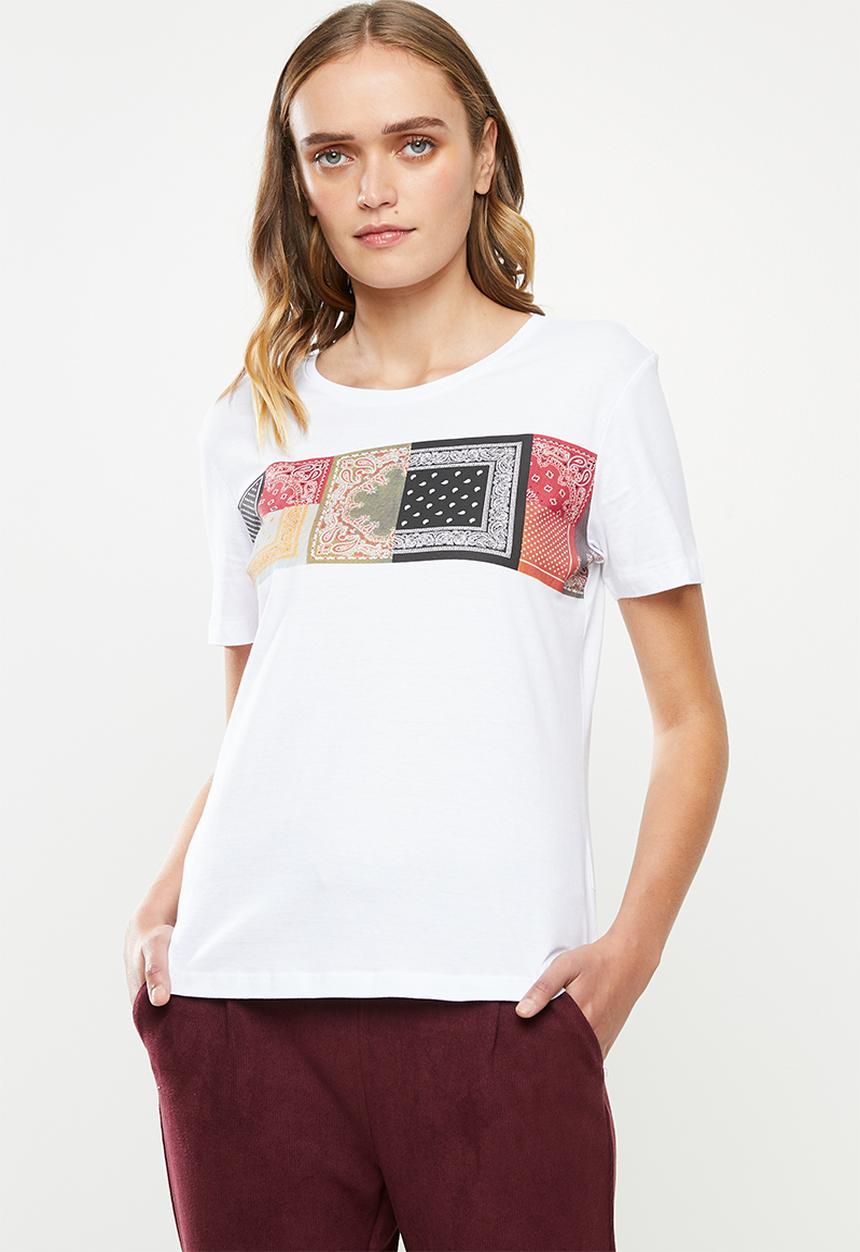 Jacqueline de Yong - Danni short sleeve print top denim - white