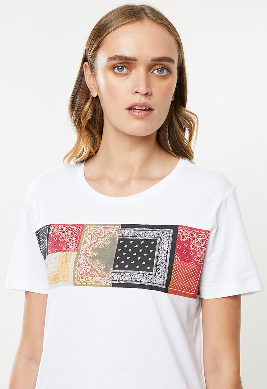 Jacqueline de Yong - Danni short sleeve print top denim - white
