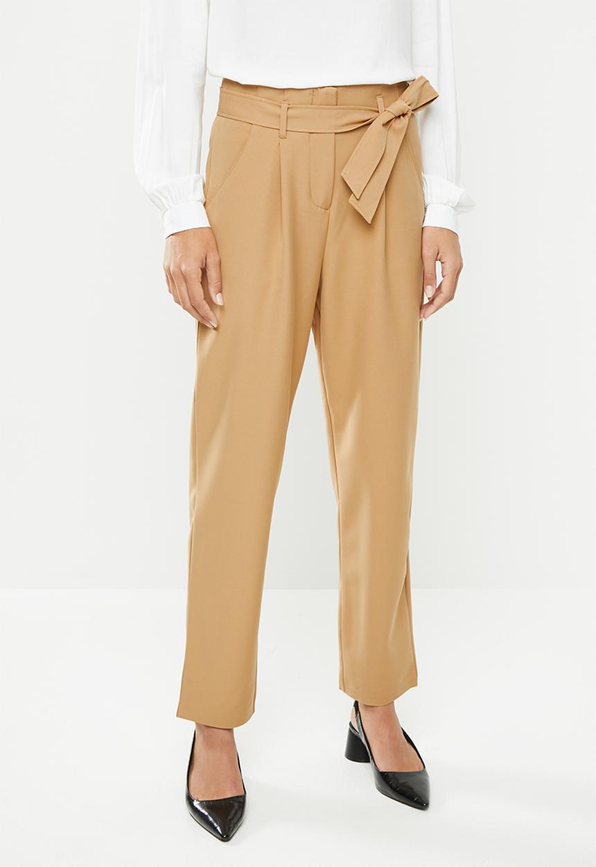 edit - Belted paperbag pants - stone