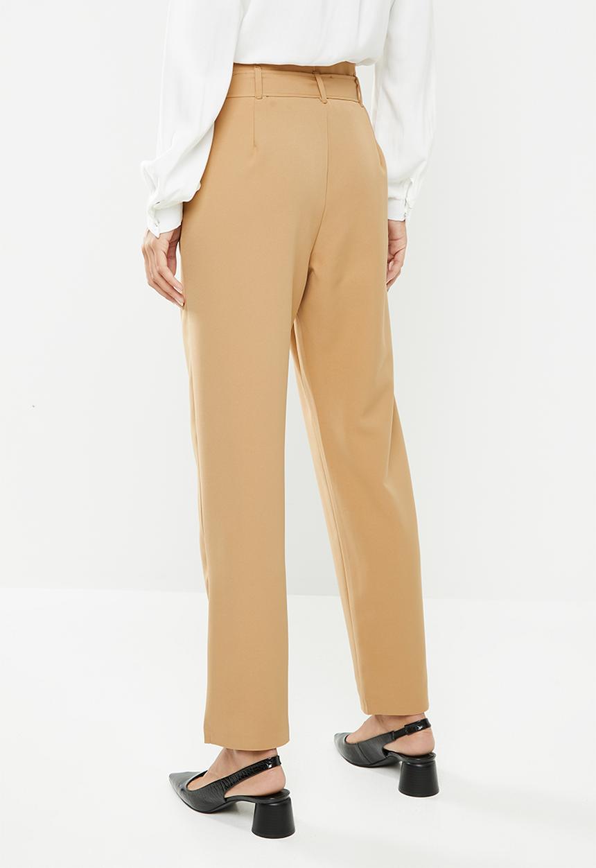 edit - Belted paperbag pants - stone