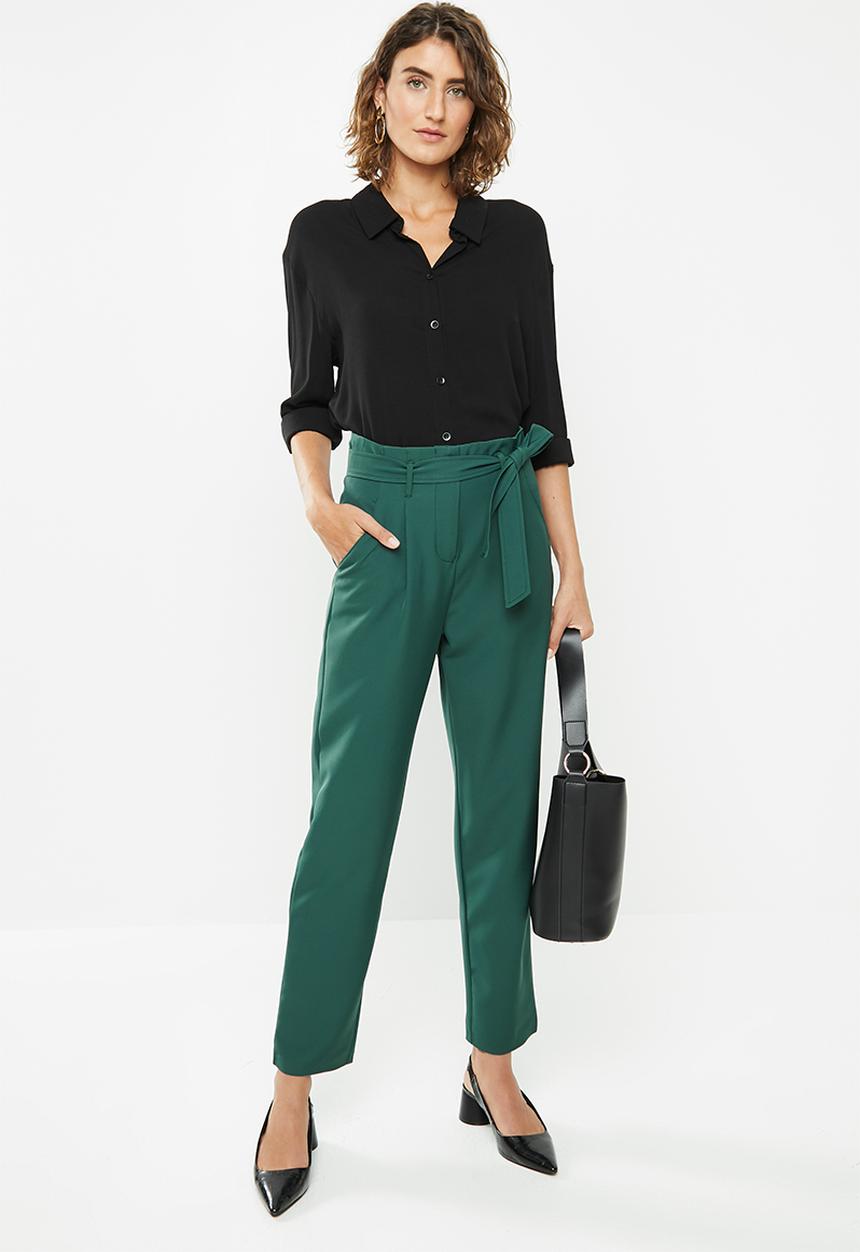 edit - Belted paperbag pants - Teal