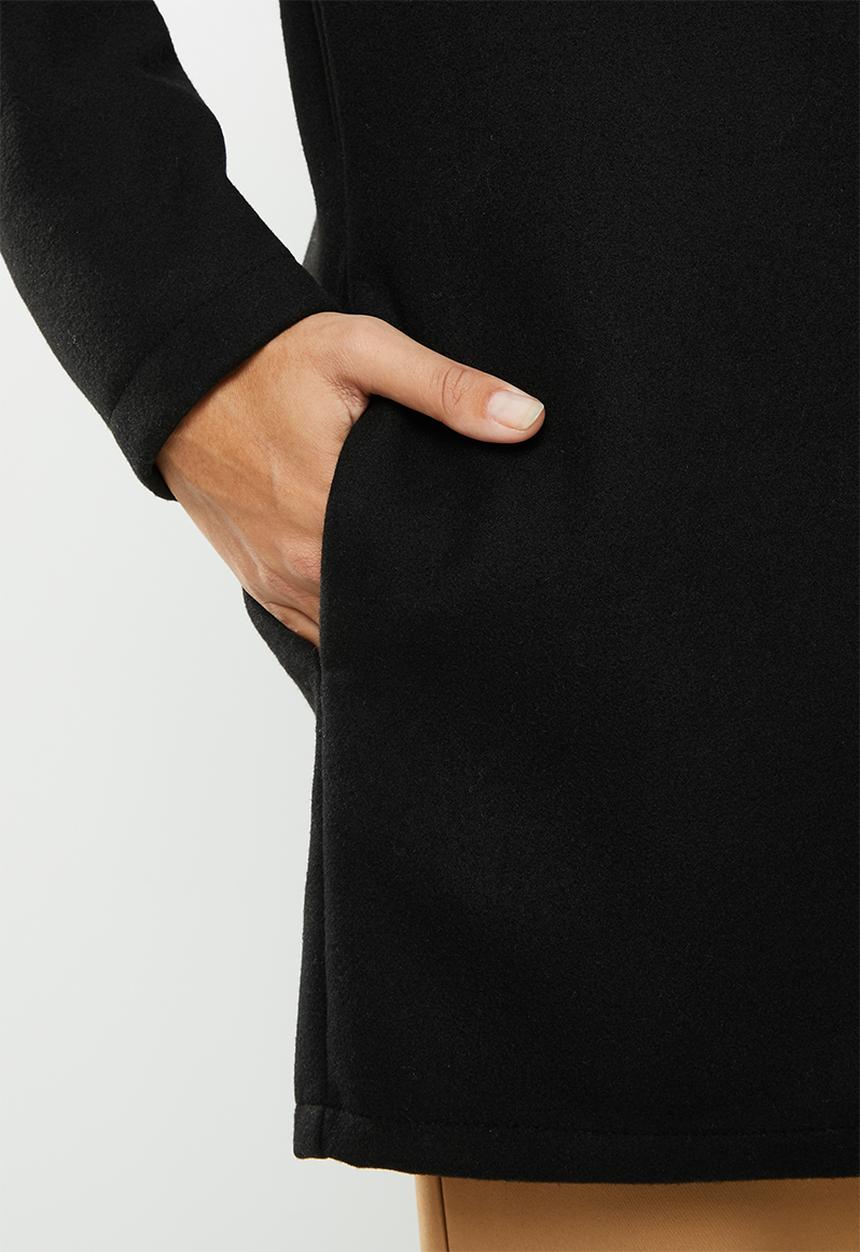 edit - Collarless coat - black