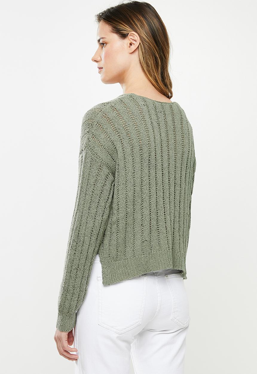 Cotton On - Textured cropped pullover - khaki 