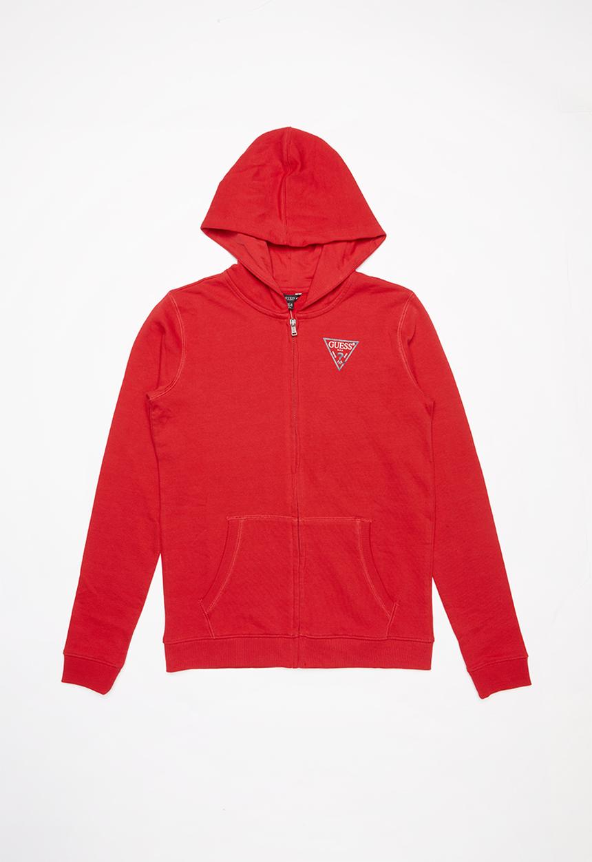 GUESS - Long sleeve guess fleece zip through hoody - red 
