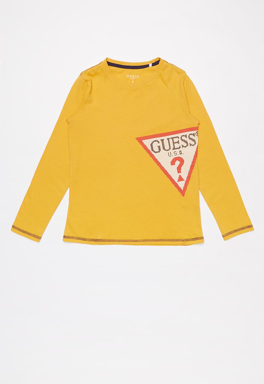 GUESS - Long sleeve Guess distressed triangle tee - yellow