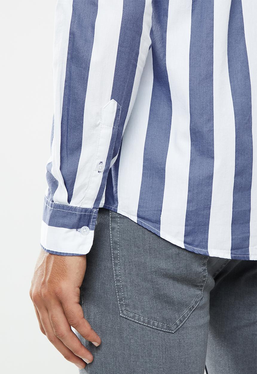 Brave Soul - Norrisb stripe long sleeve shirt - blue & white
