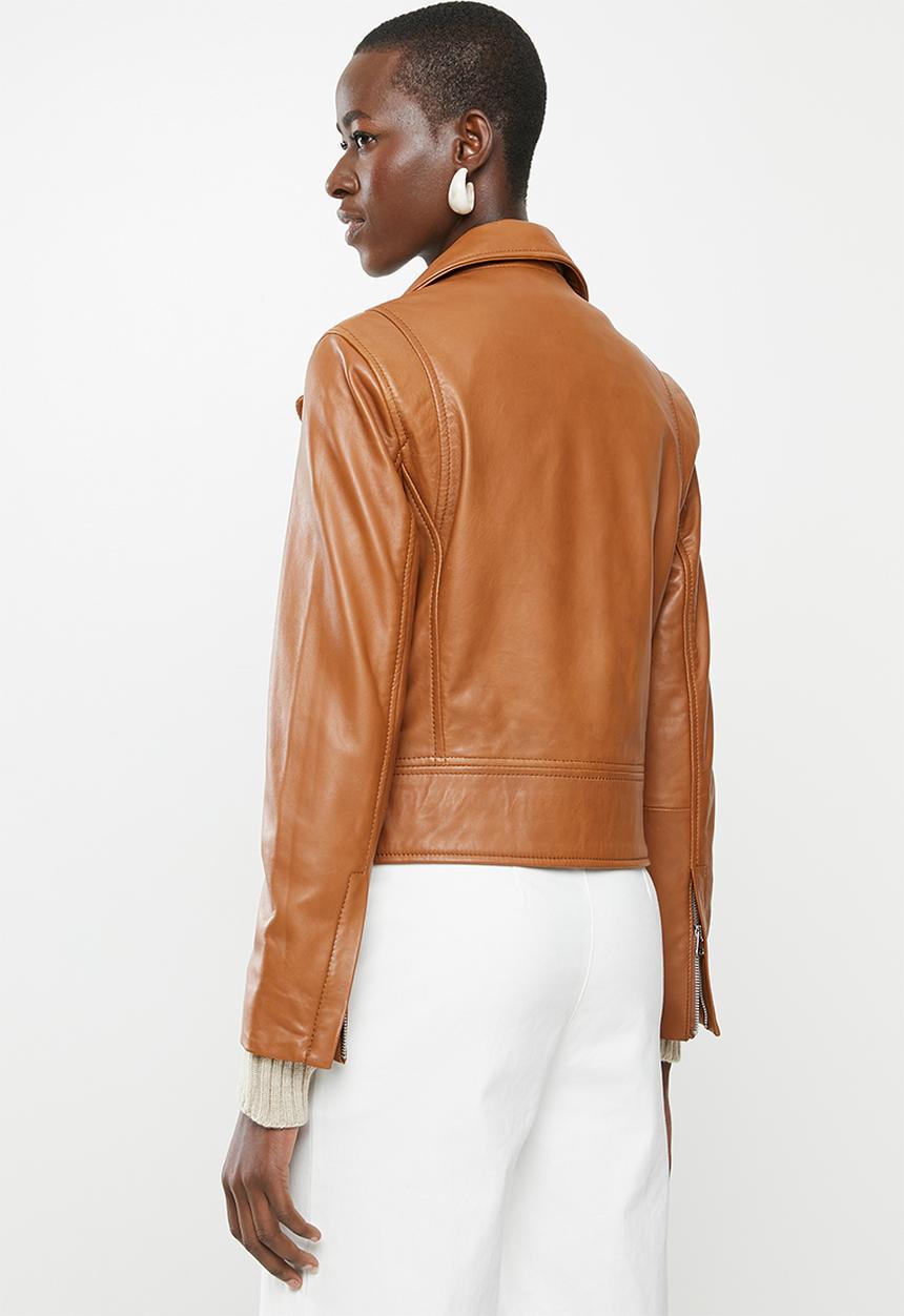 MANGO - Perfect leather biker jacket - brown