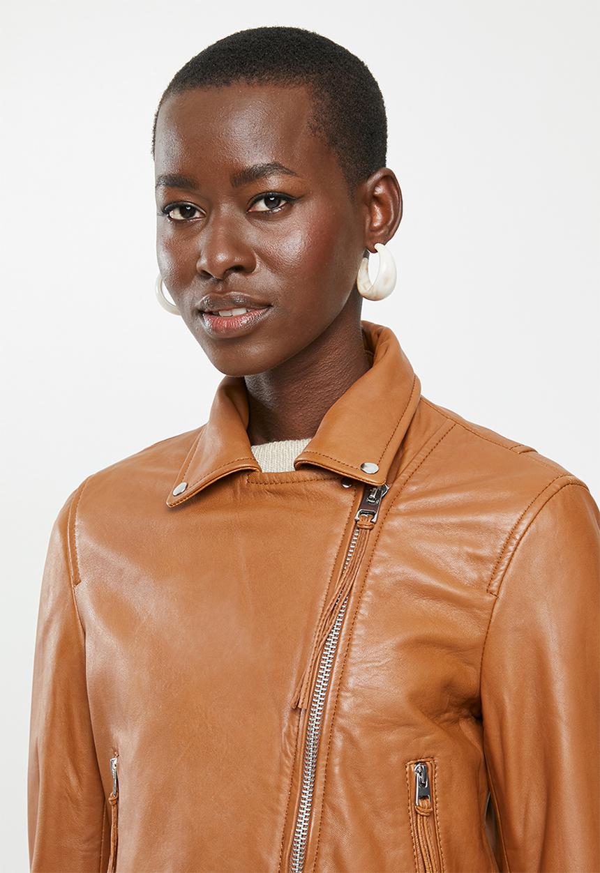 MANGO - Perfect leather biker jacket - brown