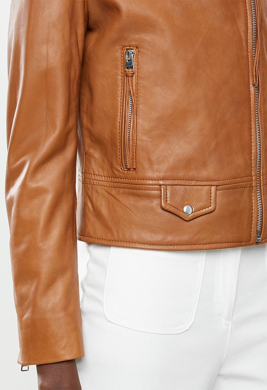 MANGO - Perfect leather biker jacket - brown