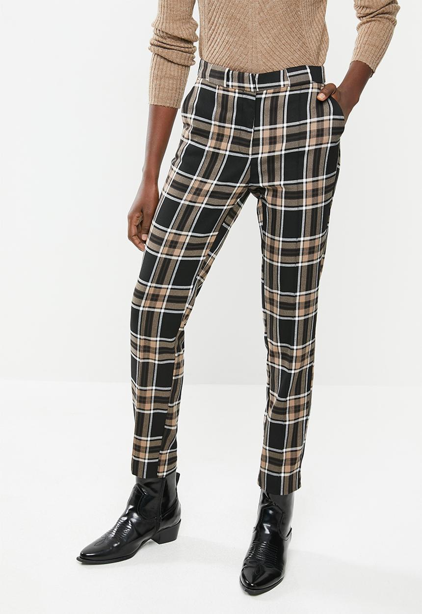 MANGO - Check detail trousers - brown & black