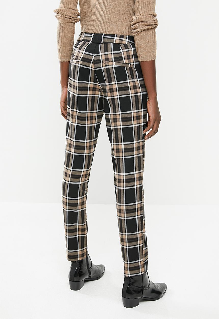 MANGO - Check detail trousers - brown & black